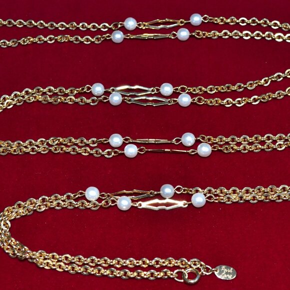 Park Lane Jewelry - Long Necklace, Faux Pearls and Gold Tone, Vintage Park Lane, 60"
